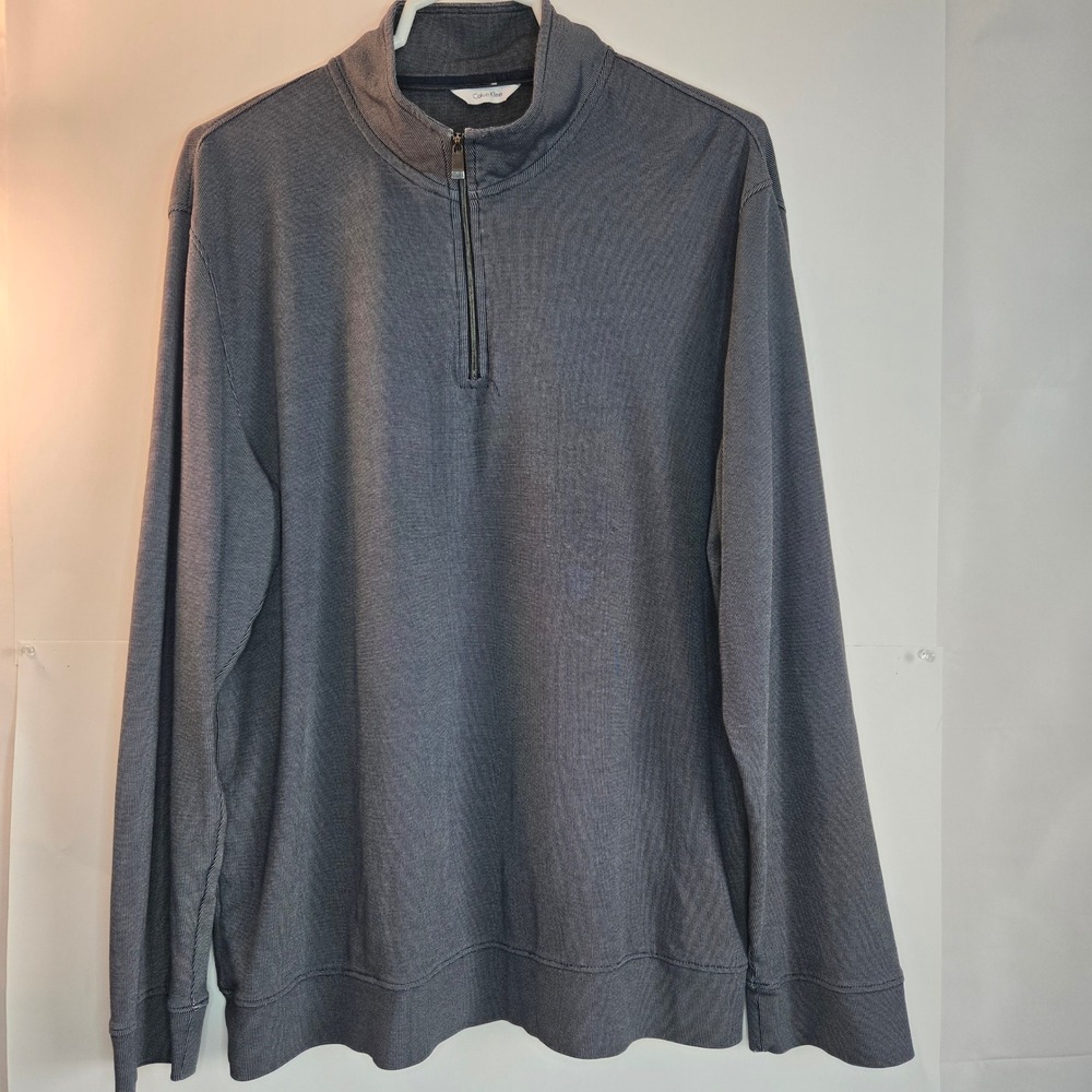 Calvin Klein Mens Navy Blue Micro Pattern Quarter Zip Pullover Sweater Large